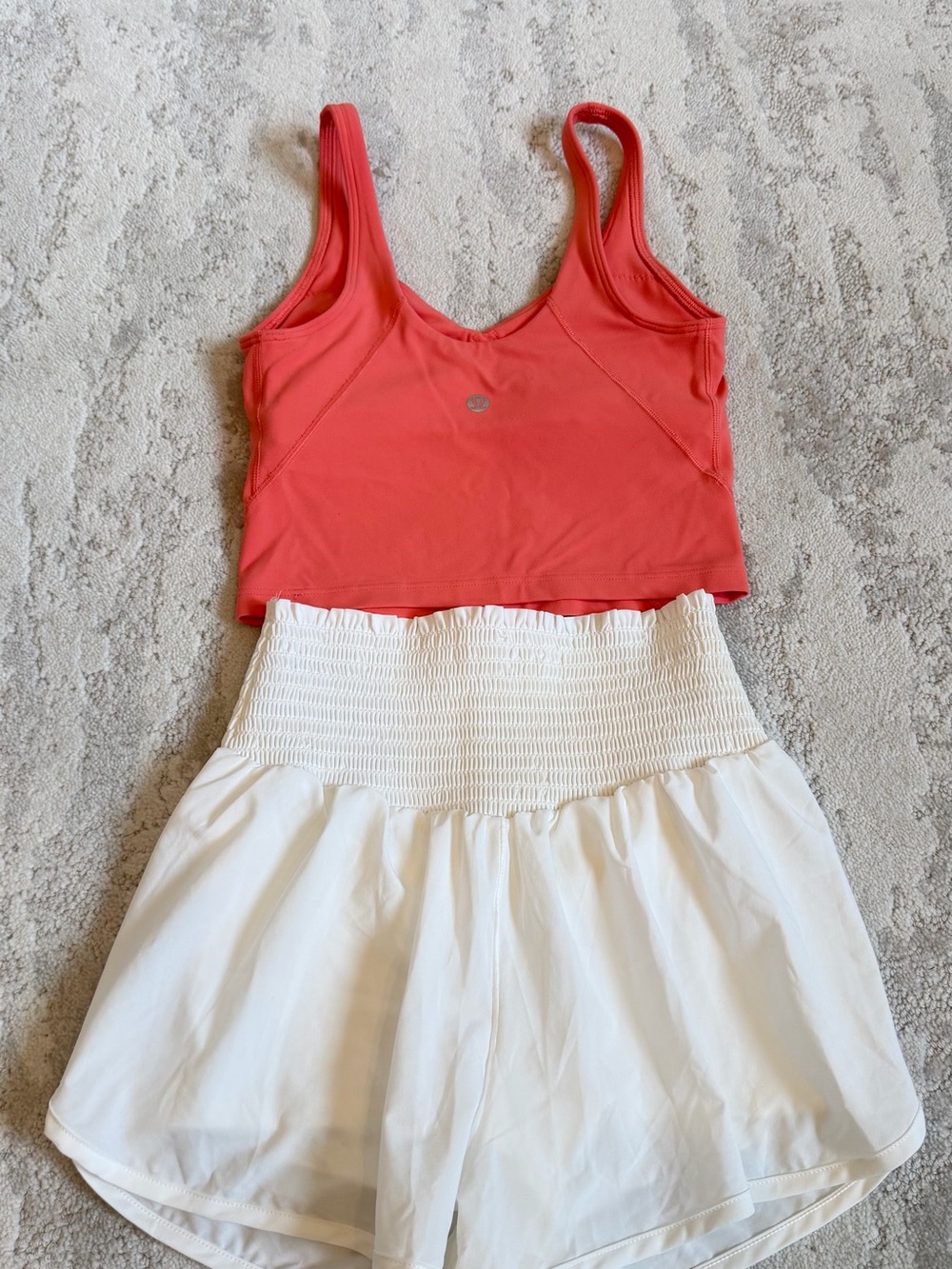lululemon athletica Coral-Pink Cropped Studio Tank and shorts set
